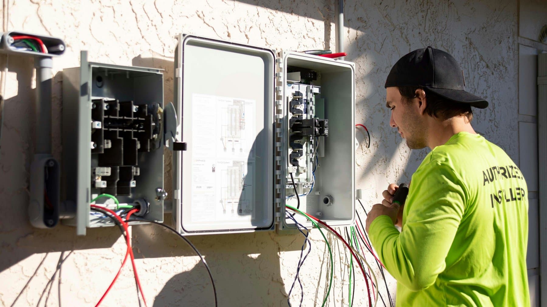 A licensed electrician working in a home
