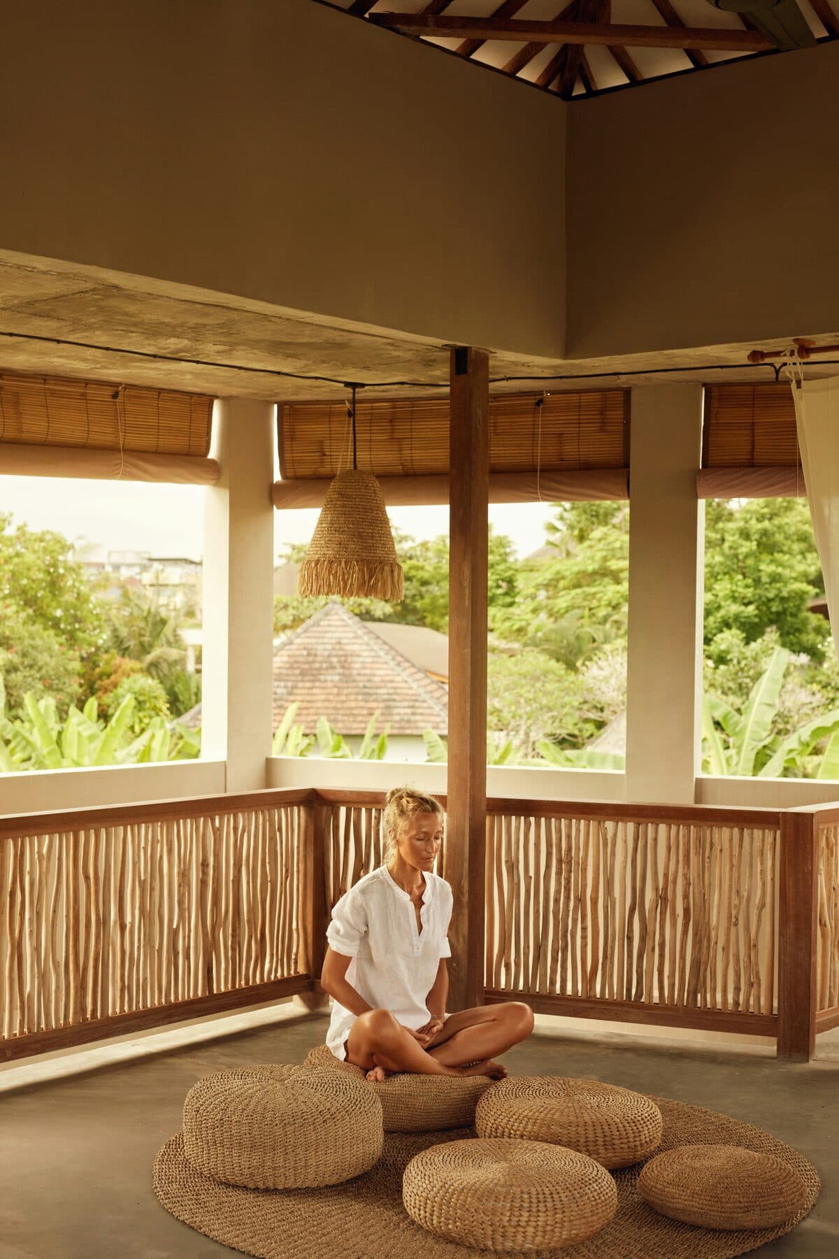 A calm studio space with natural light and warm wood